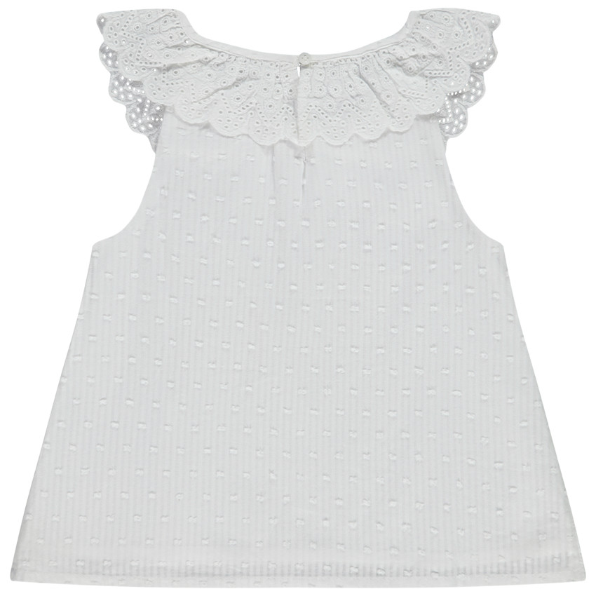 Débardeur plumetis à collerette en broderie anglaise pour bébé fille 