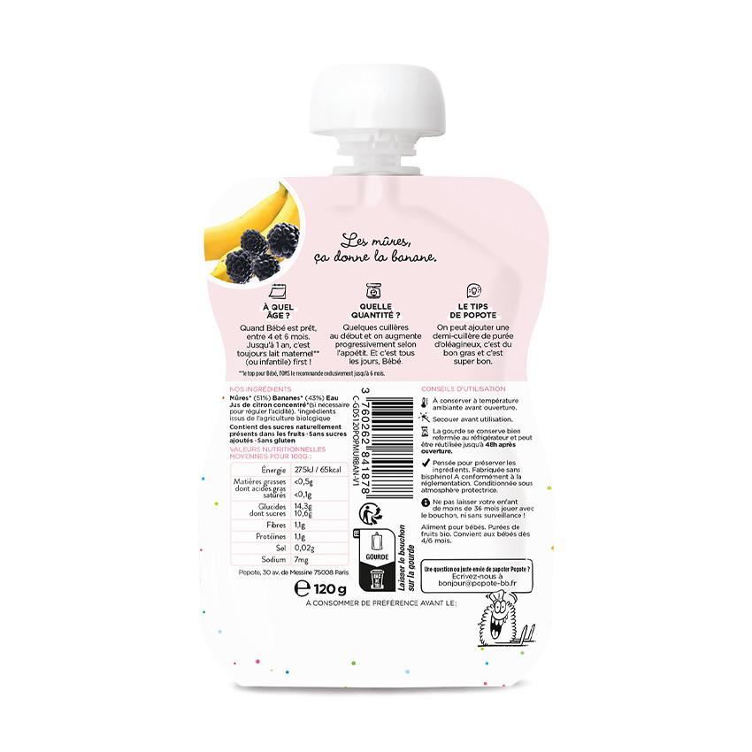 Gourde aux mûres et à la banane 120g 