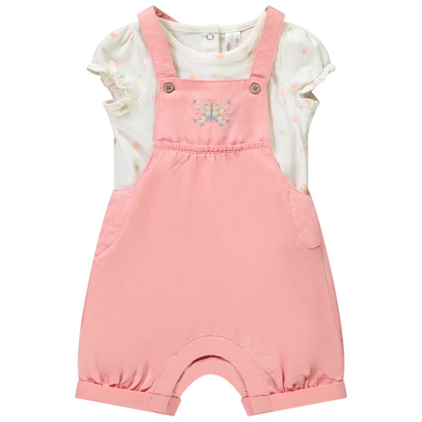 Ensemble 2 pièces avec salopette brodée papillon pour bébé fille 