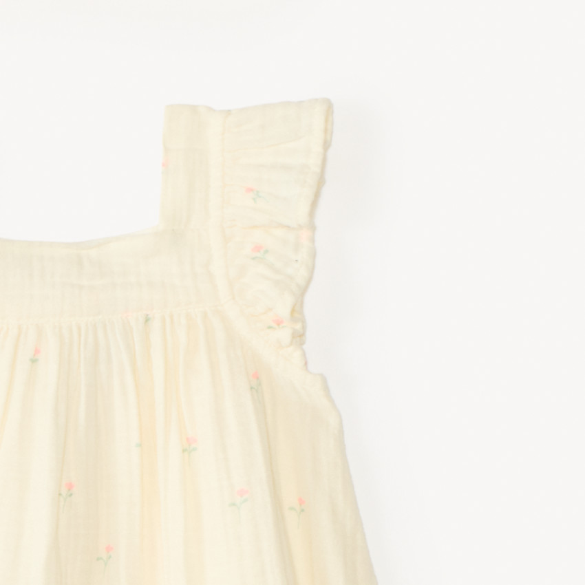 Ensemble 3 pièces robe + bloomers + bandeau en gaze de coton pour bébé fille 