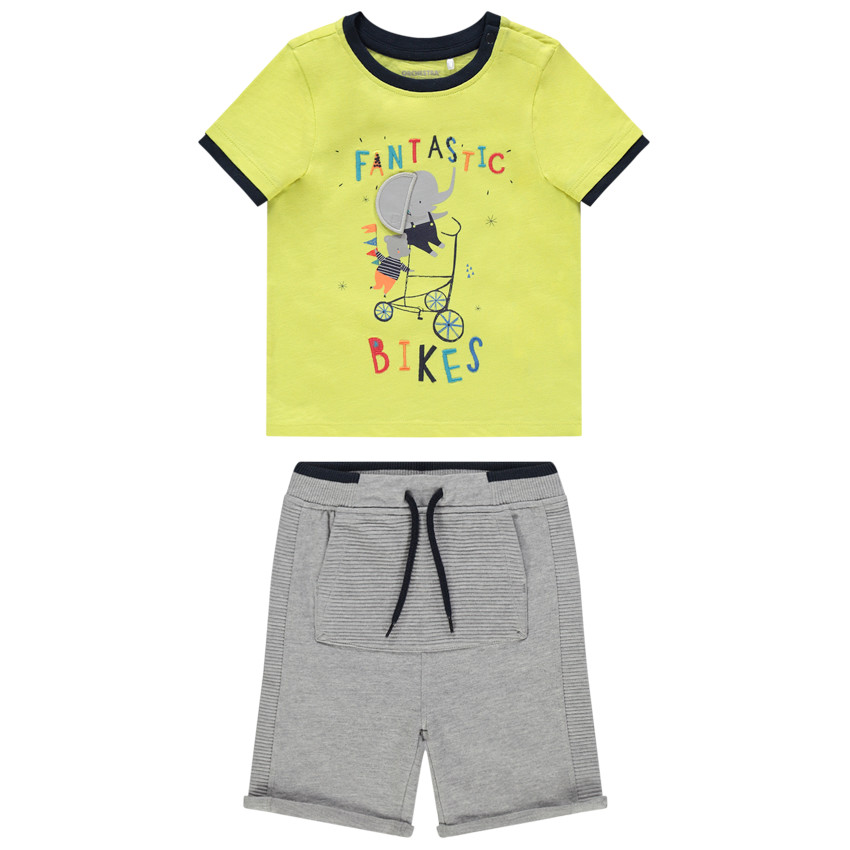 Ensemble t-shirt et bermuda print animaux et texte brodé 