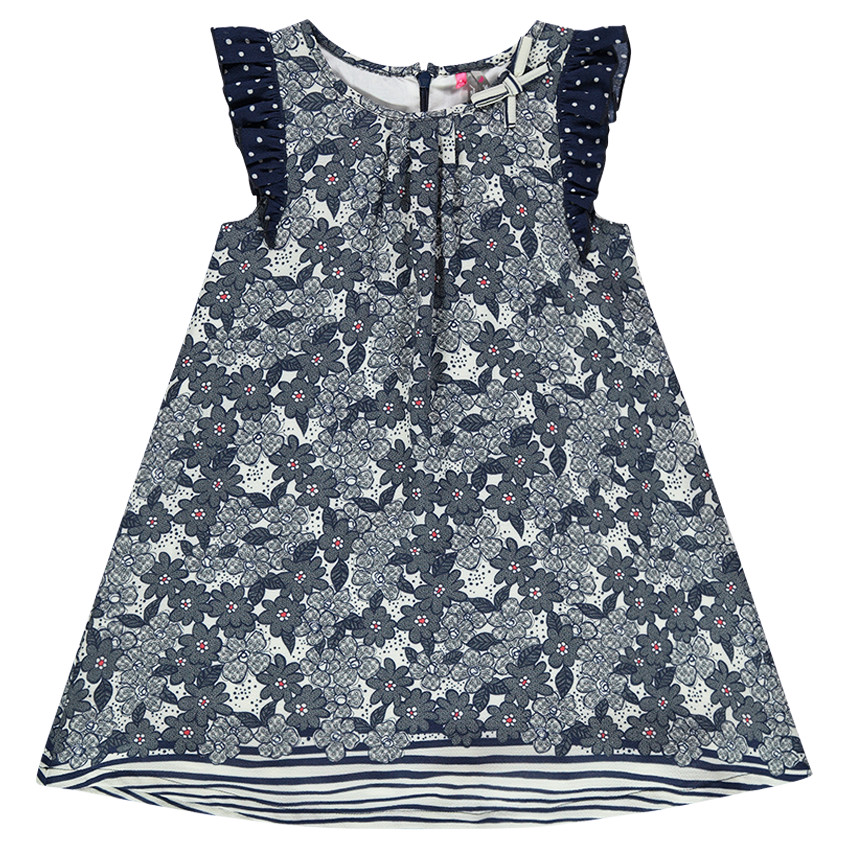 Robe en crêpe fleurie et rayée  