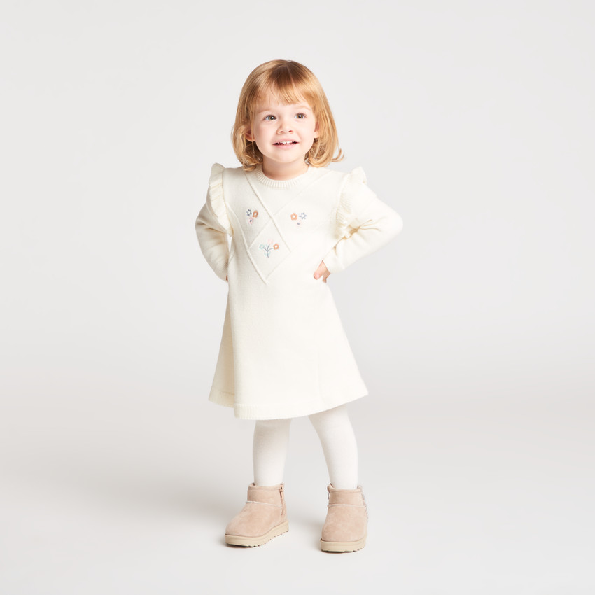Robe tricot bébé fille broderies fleuries
