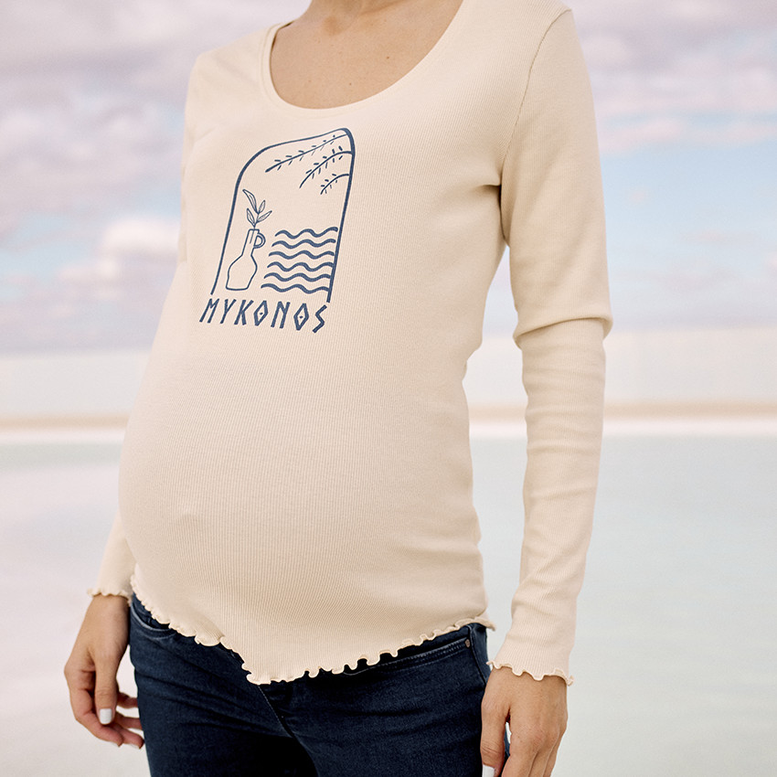 T-shirt manches longues côtelé print Mykonos pour femme 
