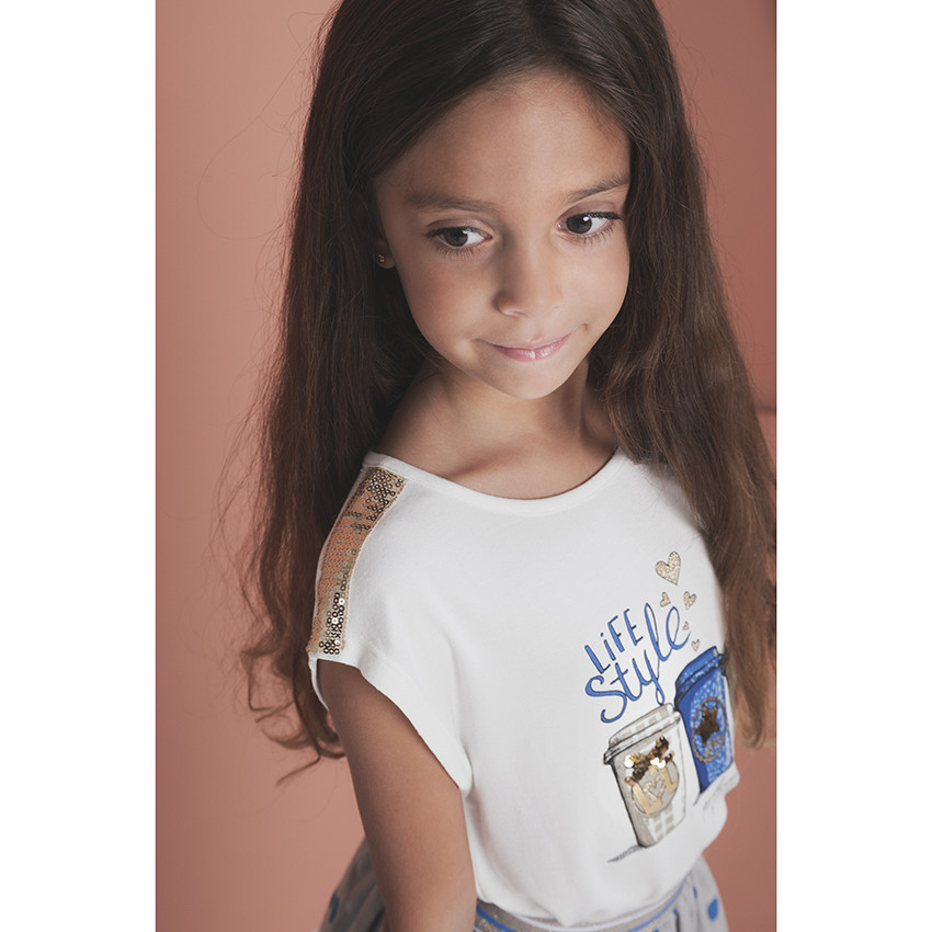 T-shirt manches courtes print boissons et sequins 