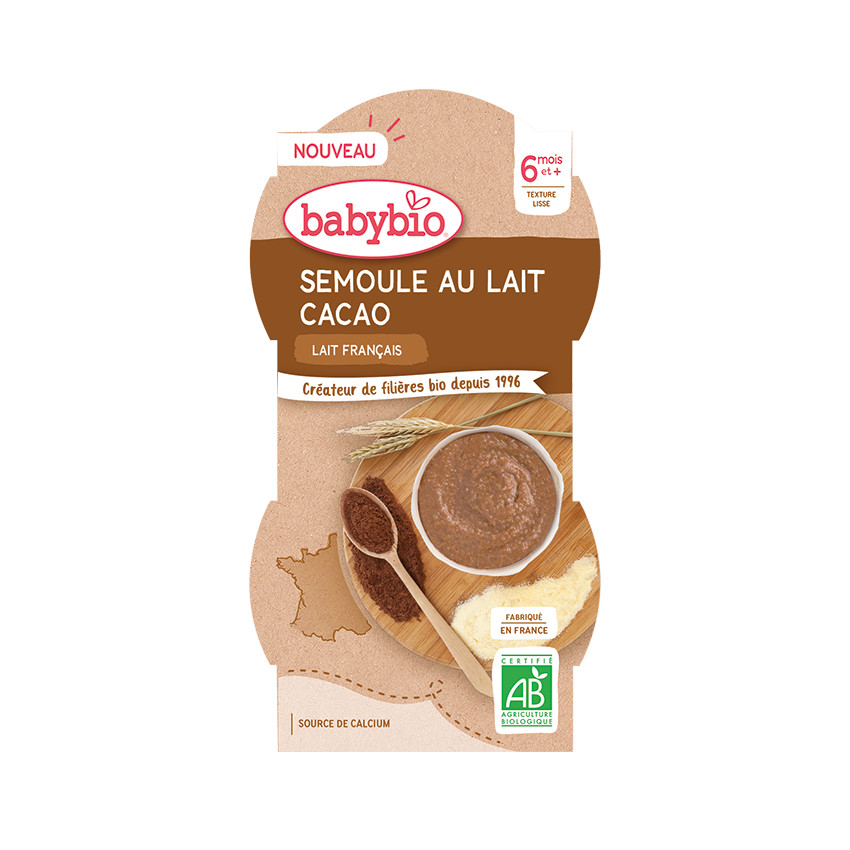 Lot de 2 bols de semoule au lait de cacao - 2 x 100 g 