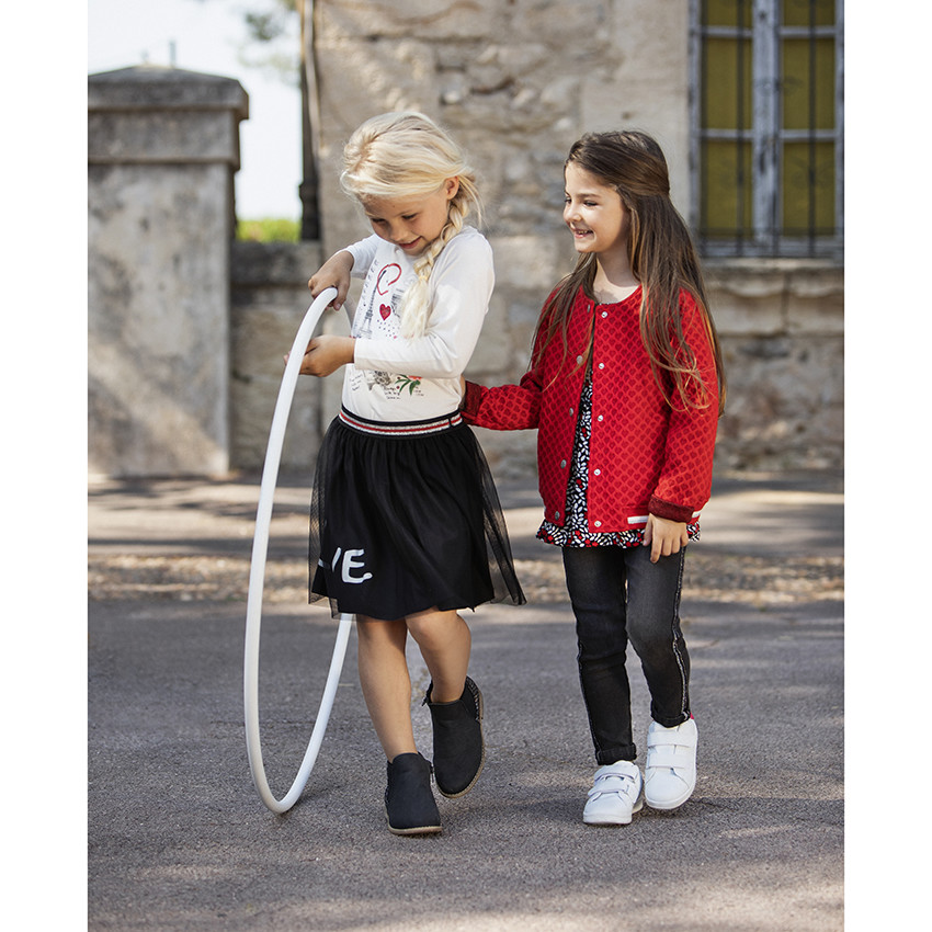 Gilet en molleton rouge à coeurs en jacquard pour enfant fille 