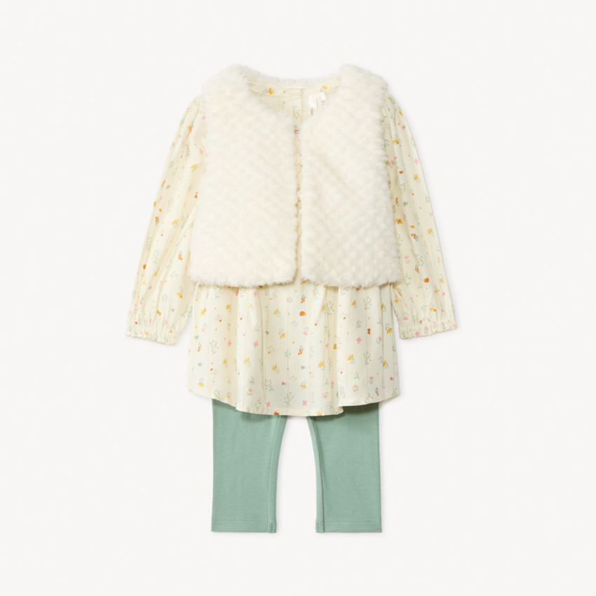 Ensemble 3 pièces avec tunique fleurie pour bébé fille 