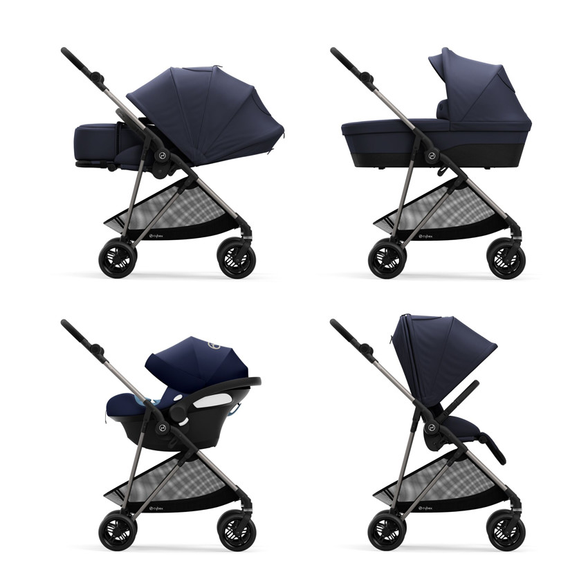 Poussette Melio 2 châssis Taupe et siège Bleu Marine 