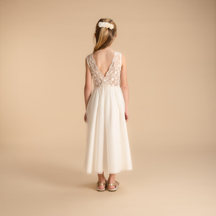 Robe longue de cérémonie en tulle brodé pour fille 