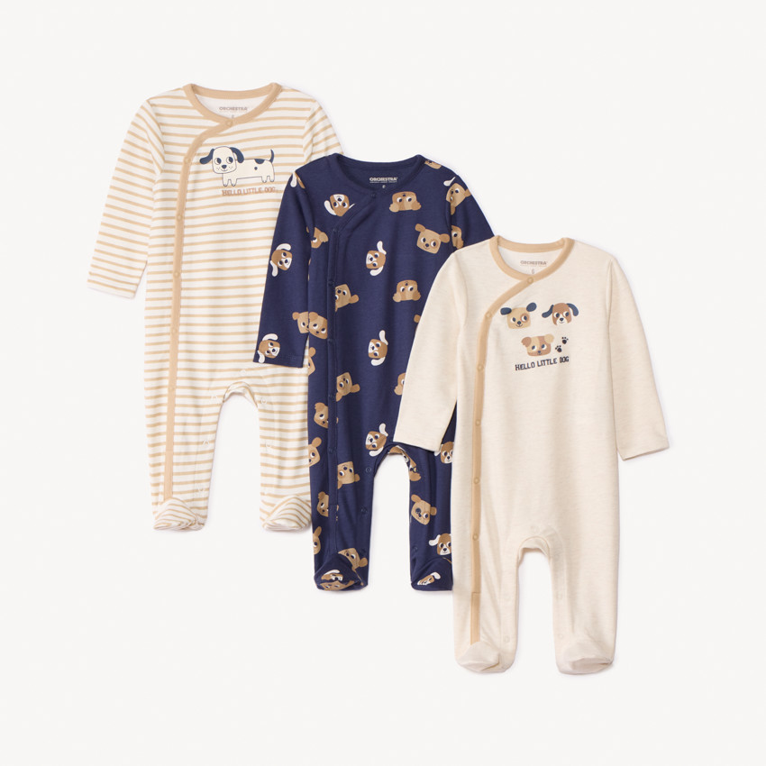 Lot de 3 dors-bien motifs chiens pour bébé garçon avec ouvertures différentes selon l'âge 