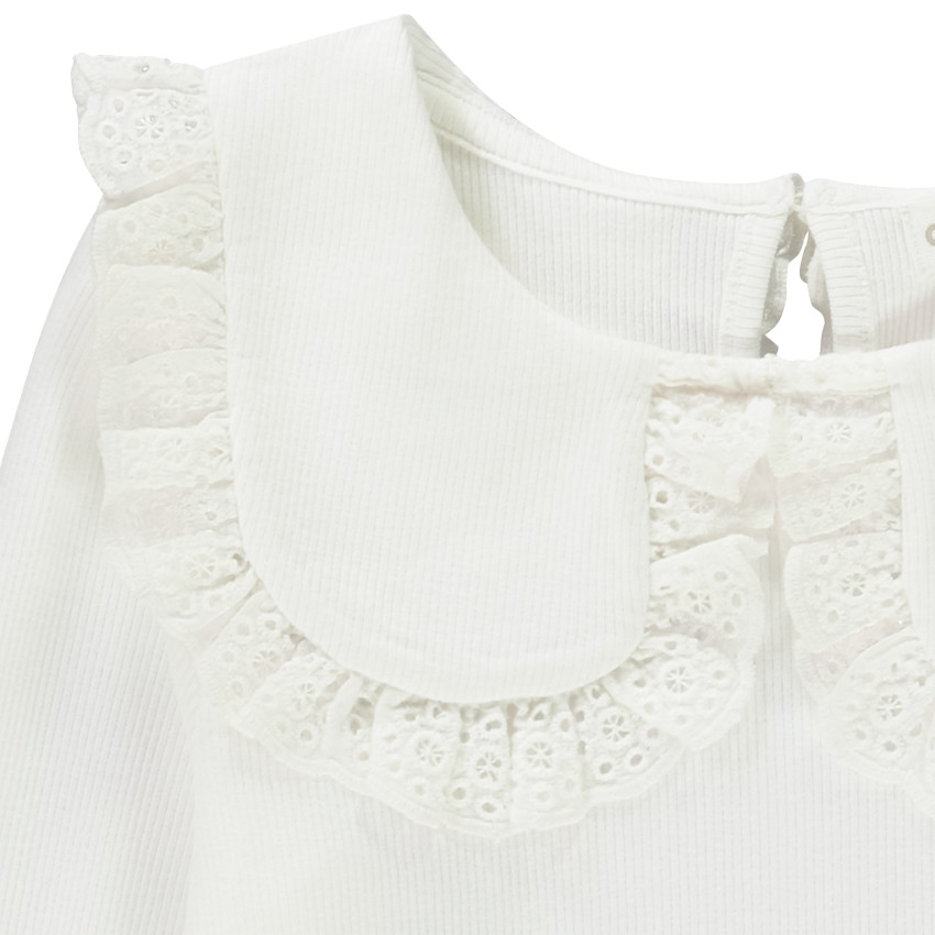 T-shirt manches longues côtelé à col brodé pour fille 