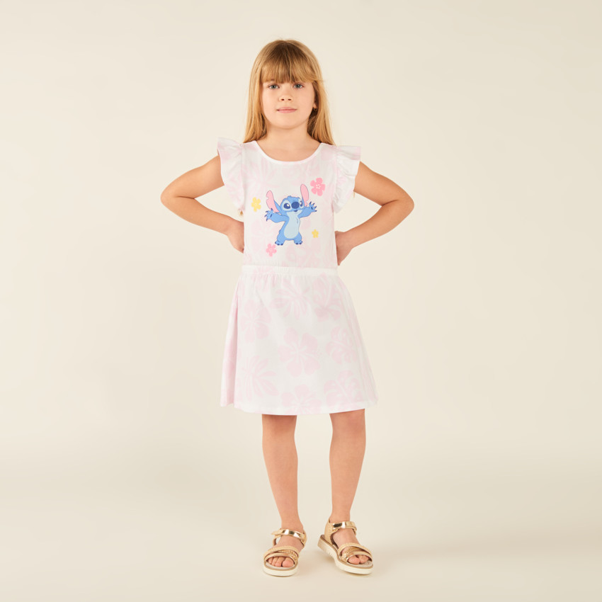 Robe manches courtes volantées Stitch Disney pour fille