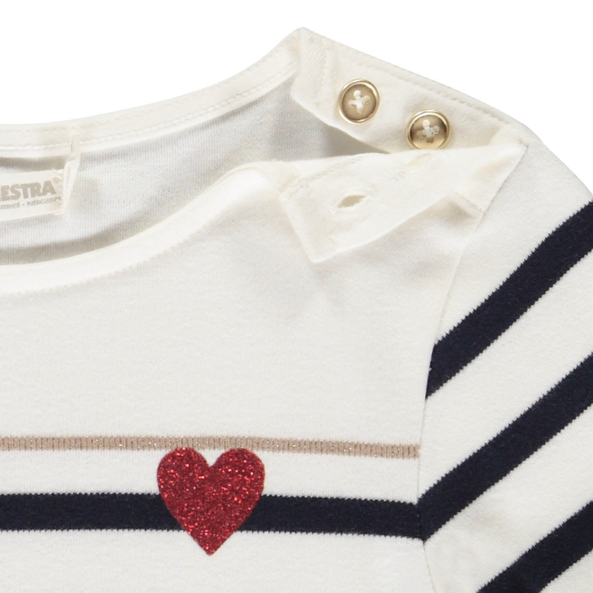 Marinière en interlock print cœur pailleté pour fille 