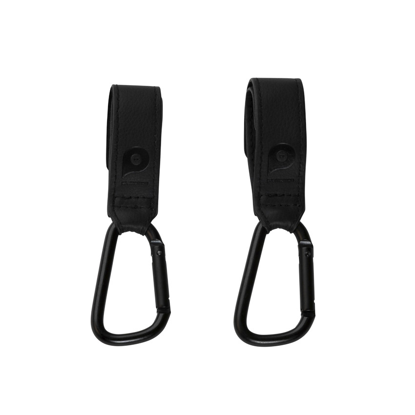 Lot de 2 crochets de poussette Simone en simili cuir noir 