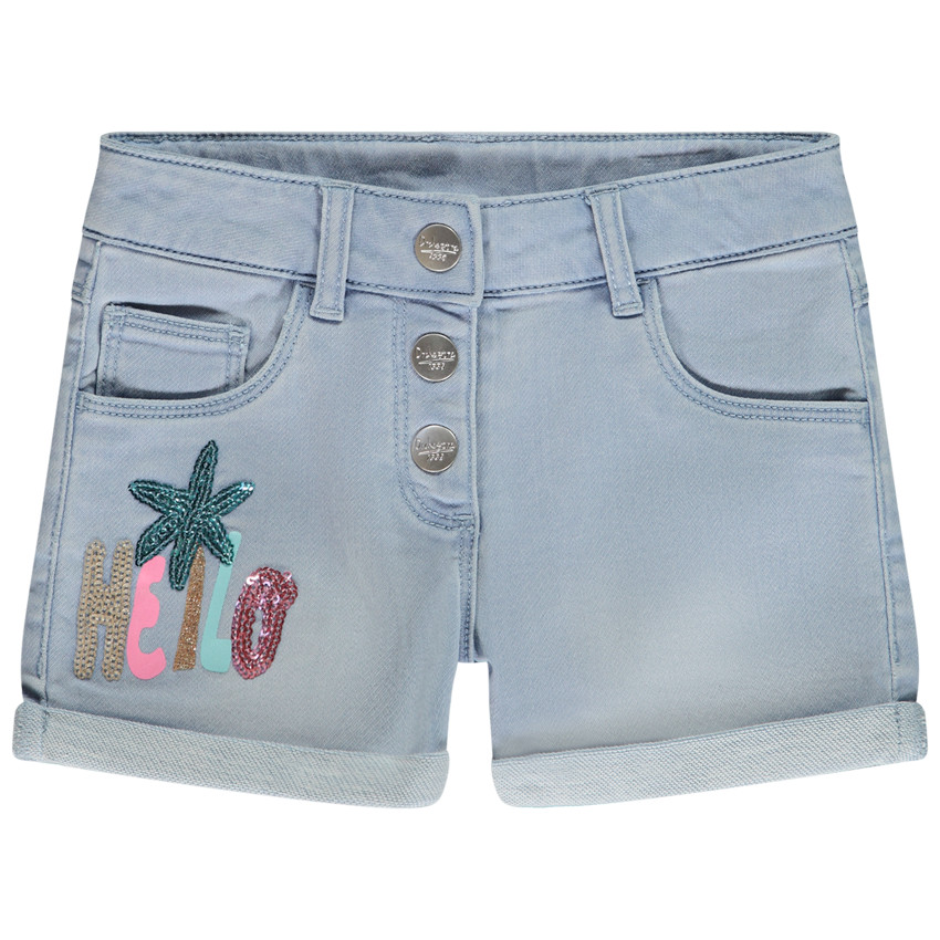 Short effet jean motif "Hello" fantaisie pour fille