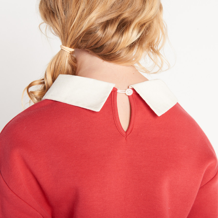Sweat molleton avec col et borderie pour fille  