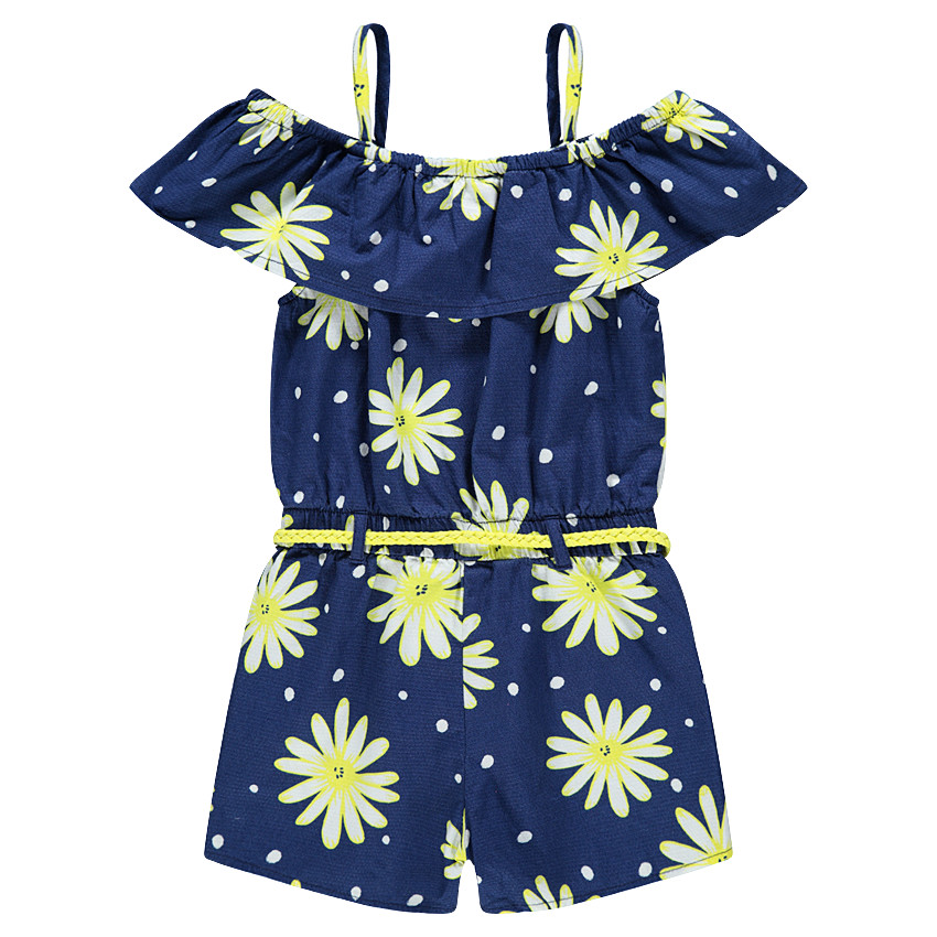 Combishort en maille fantaisie avec fleurs printées et ceinture tressée 