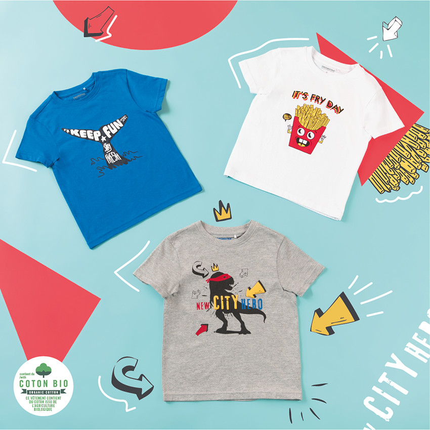 T-shirt manches courtes en coton bio print frites 