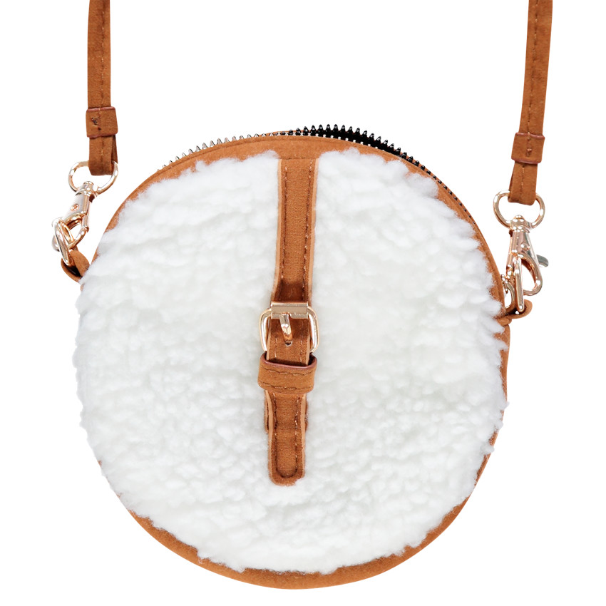 Sac bandoulière rond en fausse fourrure  