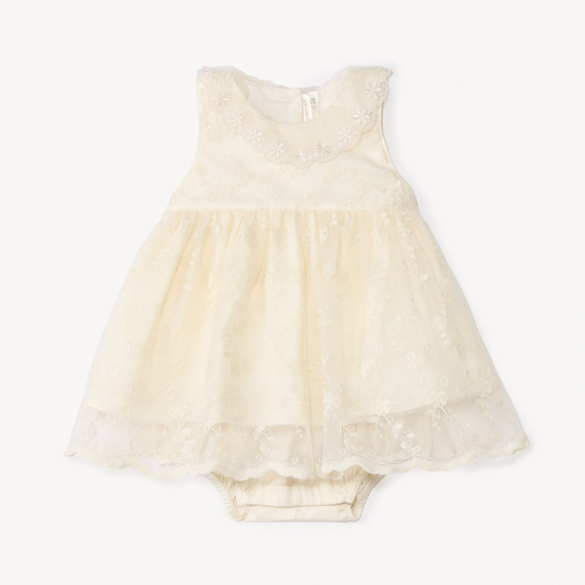 Combinaison courte 2-en-1 en tulle brodée pour bébé fille 