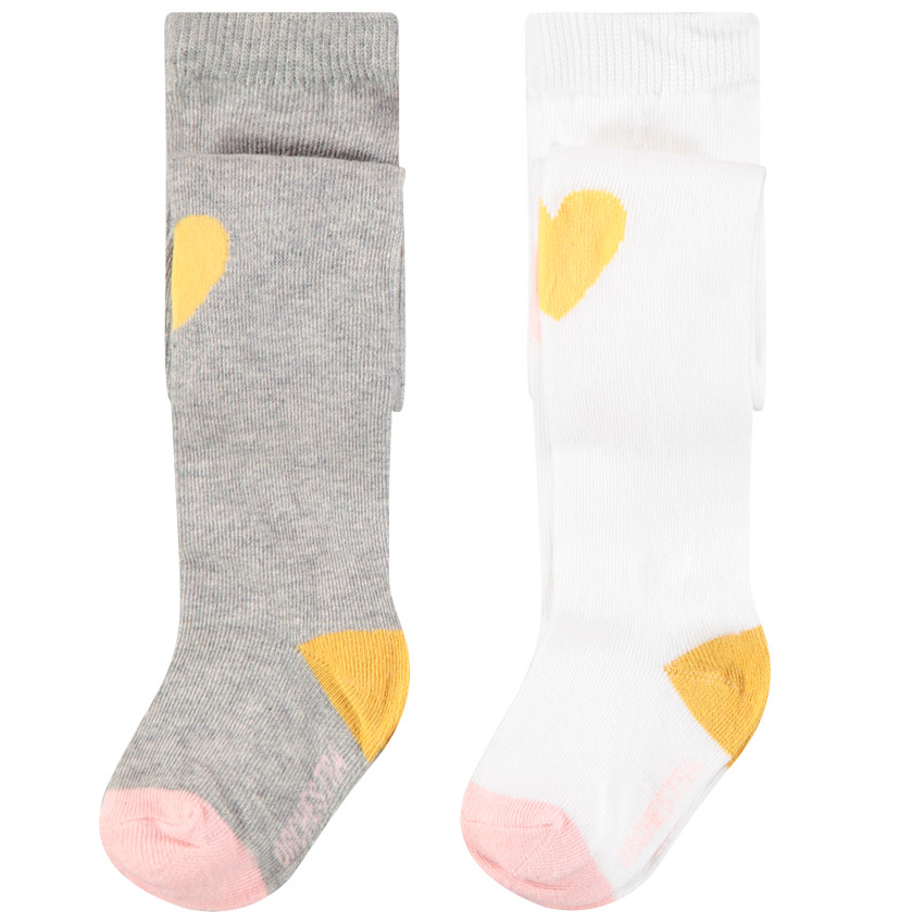 Lot de 2 collants épais pour bébé fille à coeurs colorés