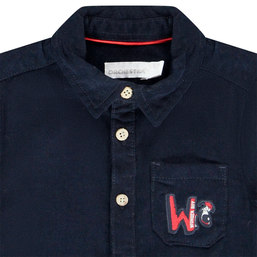 Chemise manches longues en velours côtelé avec patch brodé pour bébé garçon 