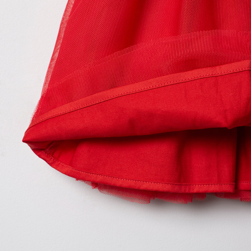 Robe de fêtes sans manches rouge à pois dorés 