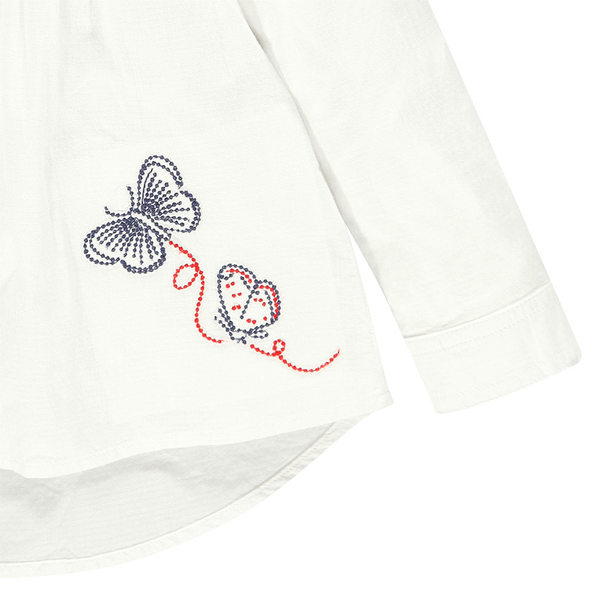 Chemise liquette manches longues en voile de coton avec papillons brodés 