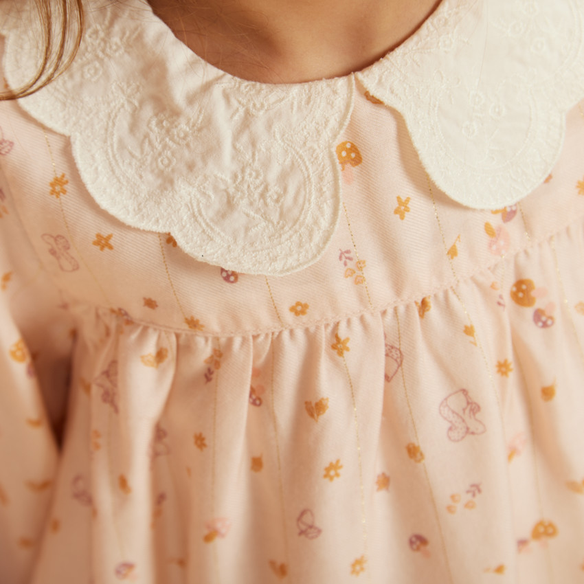Robe manches longues col claudine imprimé fantaisie pour fille 