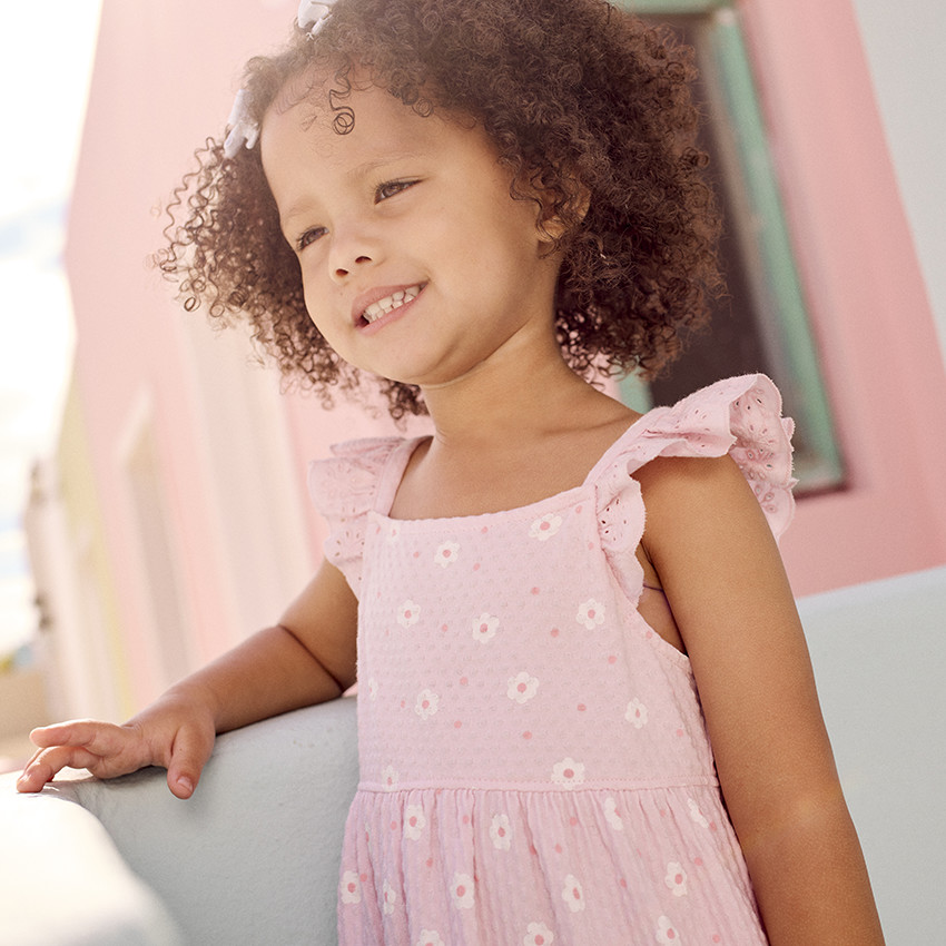 Robe manches courtes imprimée en maille cloquée pour bébé fille 