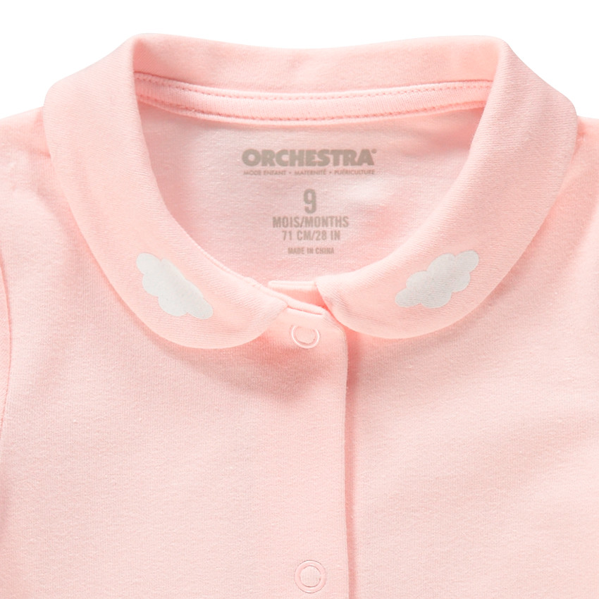 Body manches longues en jersey rose avec col Claudine et motif printé 