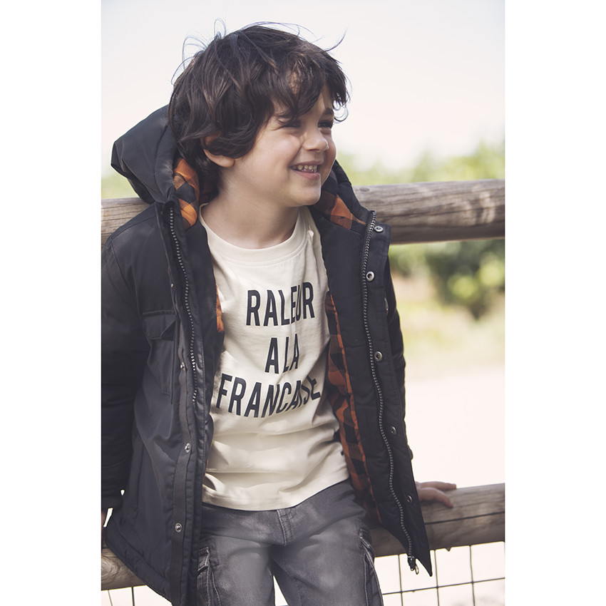 Parka noire doublée flanelle à carreaux pour enfant garçon 