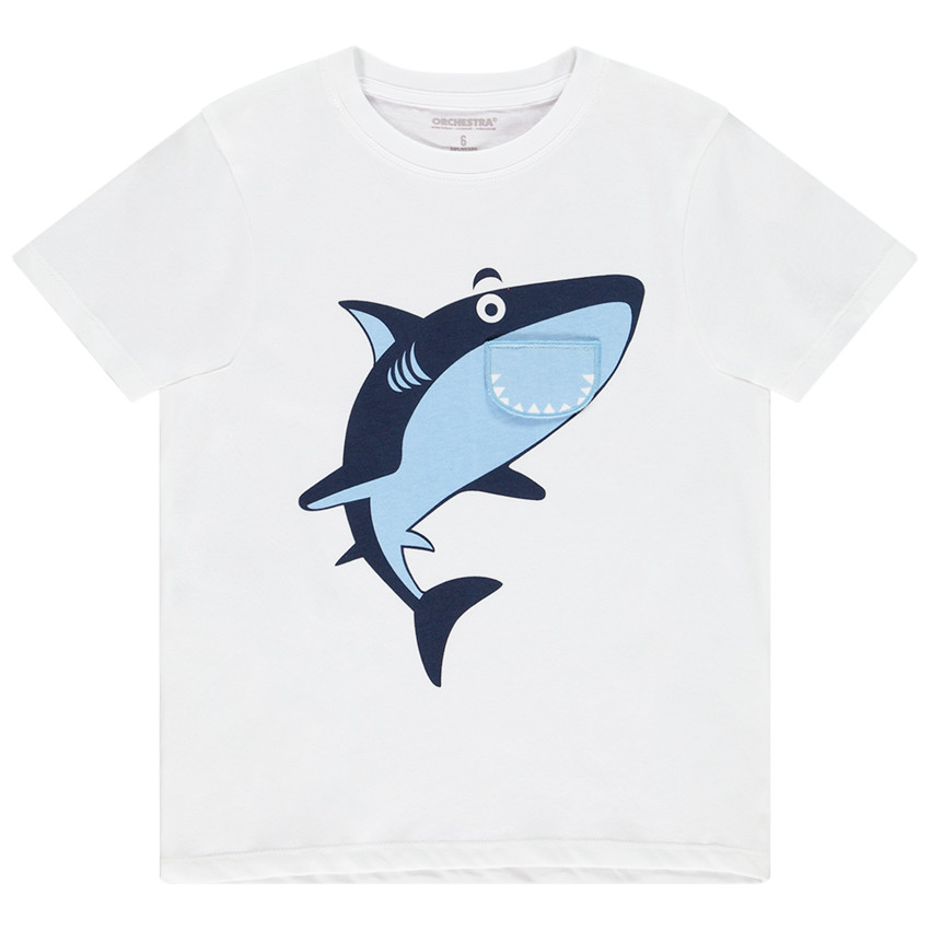T-shirt ludique en coton bio print requin pour garçon 