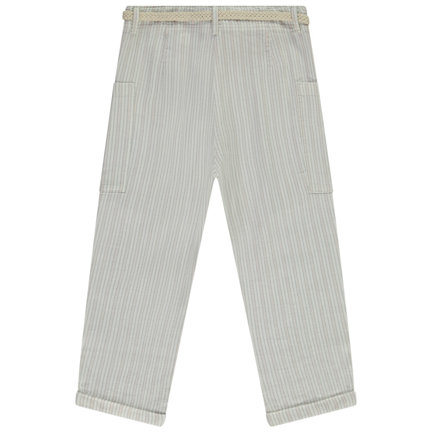 Pantalon rayé à poches + ceinture tressée pour fille 