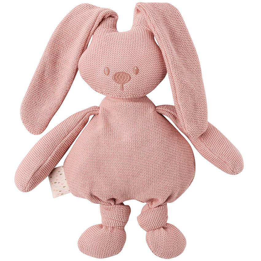Peluche en tricot lapin 36cm - Rose Main Peluche en tricot lapin 36cm - Rose