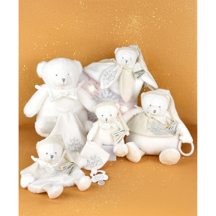 Doudou plat pétales ours 25cm Collector 25 ans Blanc 
