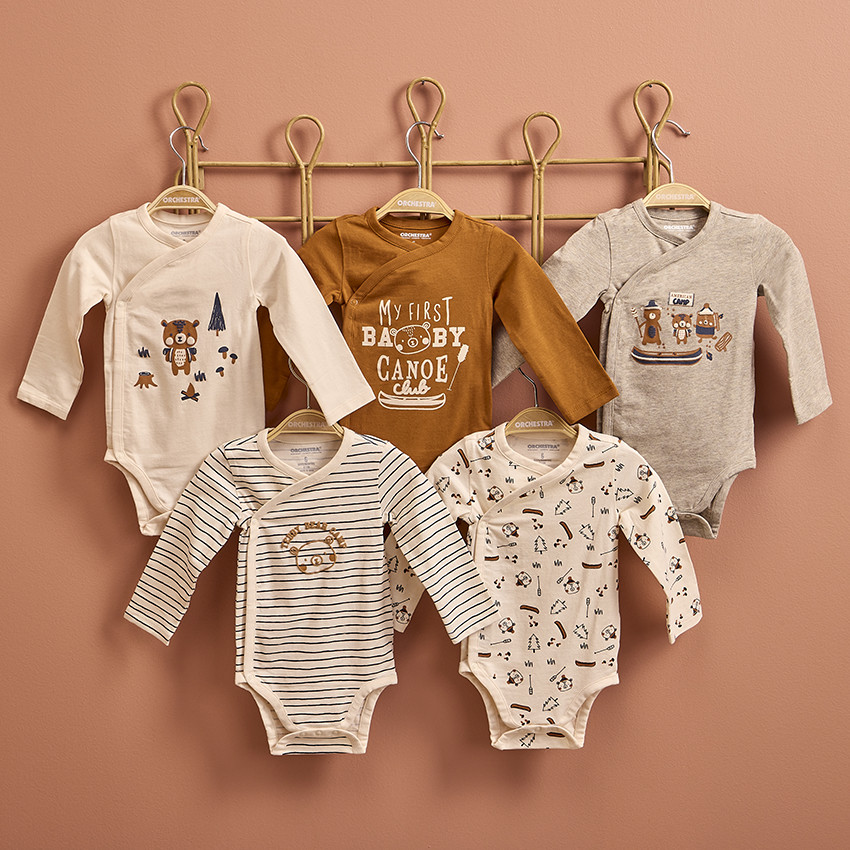 Lot de 5 bodies manches longues ourson pour bébé garçon 