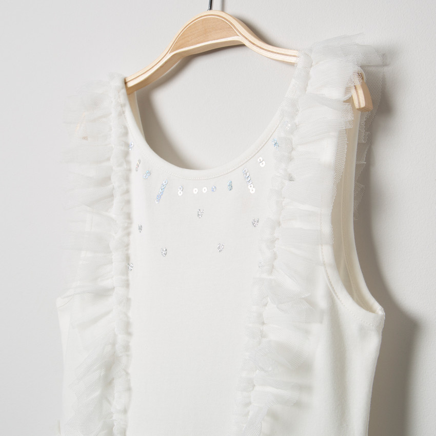 Robe de cérémonie sans manches à volants en tulle et sequins 