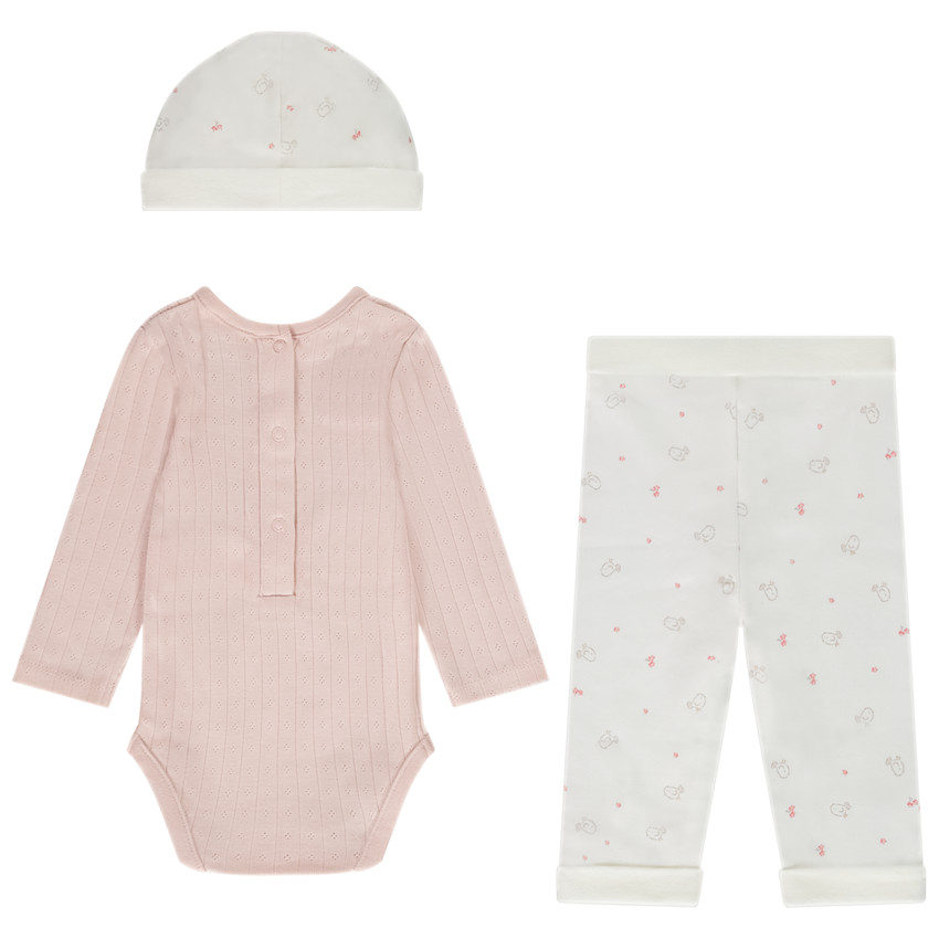 Ensemble 3 pièces motif oiseau pour bébé fille 