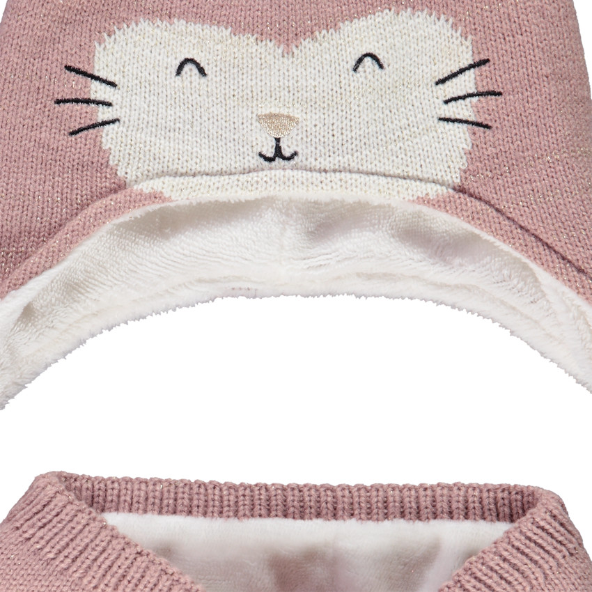 Ensemble en tricot bonnet chat + snood pour bébé fille 