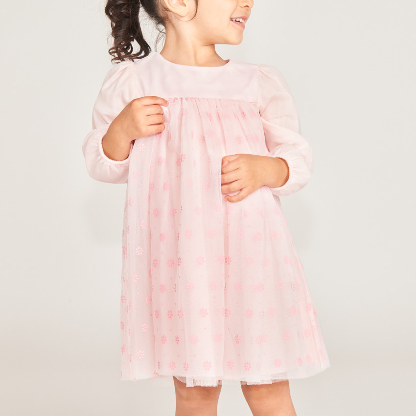 Robe de cérémonie bi-matière imprimé fleurs pour bébé fille 