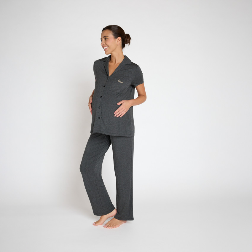 Set pyjama de grossesse en jersey uni brodé 