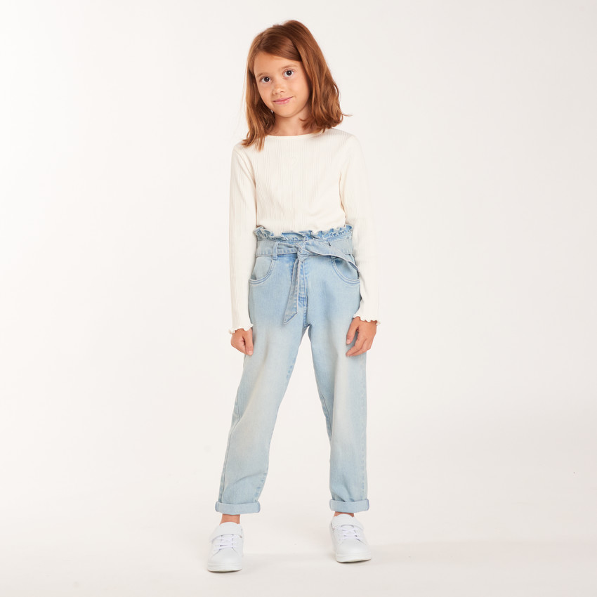 Jean paperbag avec ceinture à nouer pour fille 