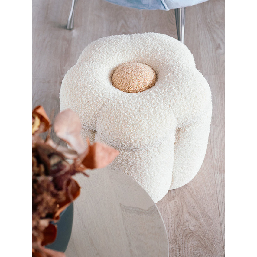Pouf et coffre à jouets Fleur Blanc Cassé 