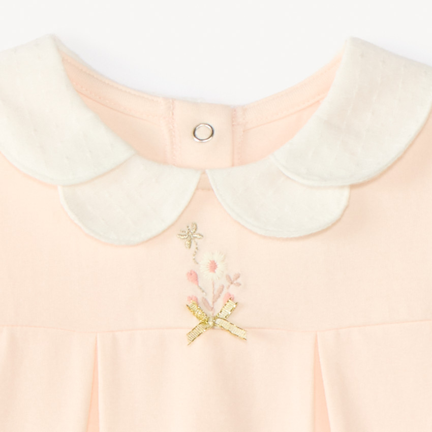 Dors-bien col claudine et broderie fleurs pour bébé fille 