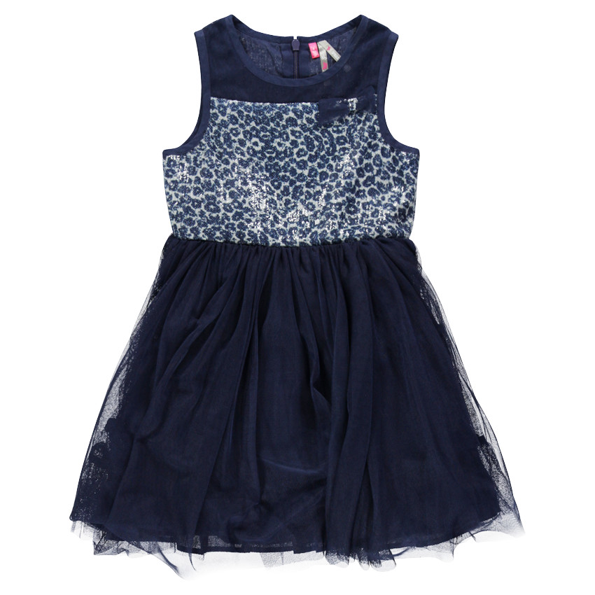 Robe sans manches en voile de coton et tulle avec empiècement imprimé en sequins 