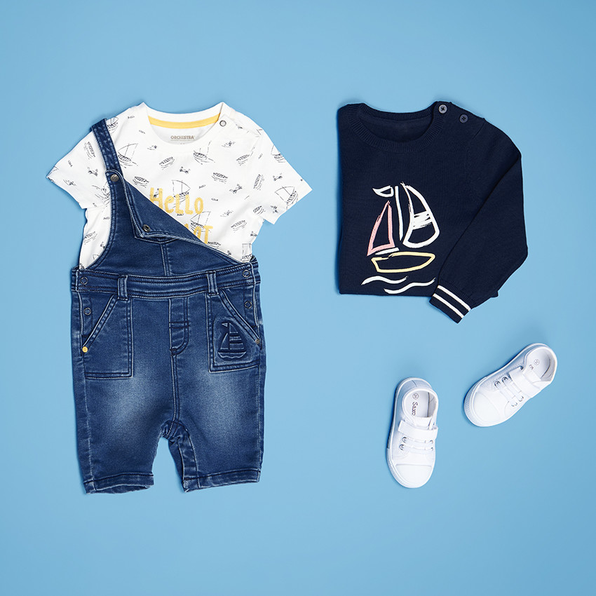 Pull en tricot avec print voilier et jeu de rayures pour bébé garçon 