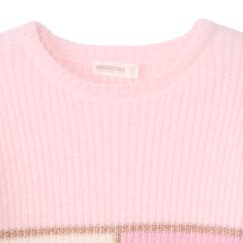 Pull manches longues en tricot pelucheux tricolore pour fille  