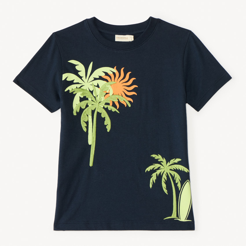 T-shirt manches courtes broderie et print palmiers pour garçon 